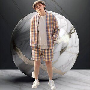 Beyond The Limit Men’s Melon & Teal Blue Plaid Golf Shorts, Size 36